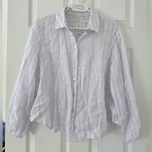 White Striped Button-Up Blouse